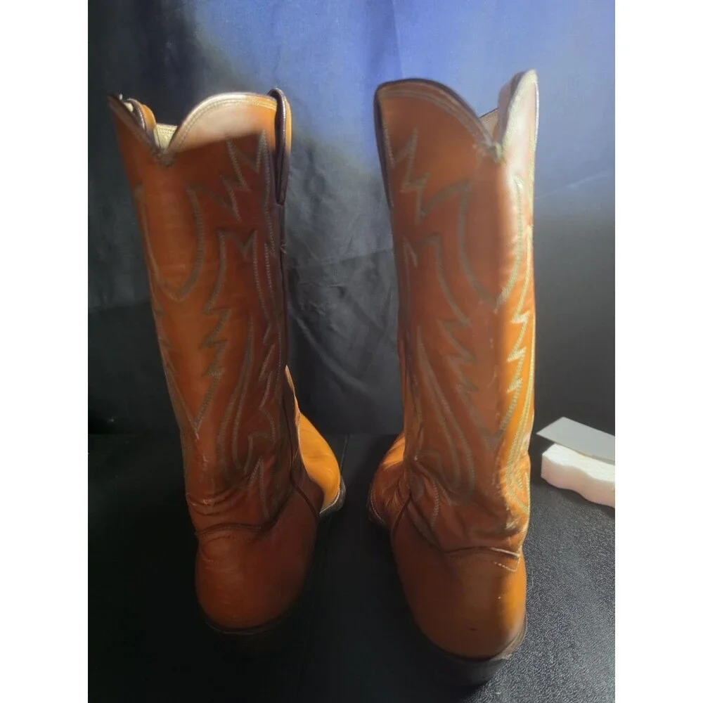 Vintage USA Justin 2712 Cowboy Boots Men's 10.5D Tan Leather Western Pointed Toe